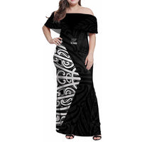 New Zealand Silver Fern Rugby Custom Family Matching Off Shoulder Maxi Dress and Hawaiian Shirt Maori Koru Go Black Fern LT14 Mom's Dress Black - Polynesian Pride