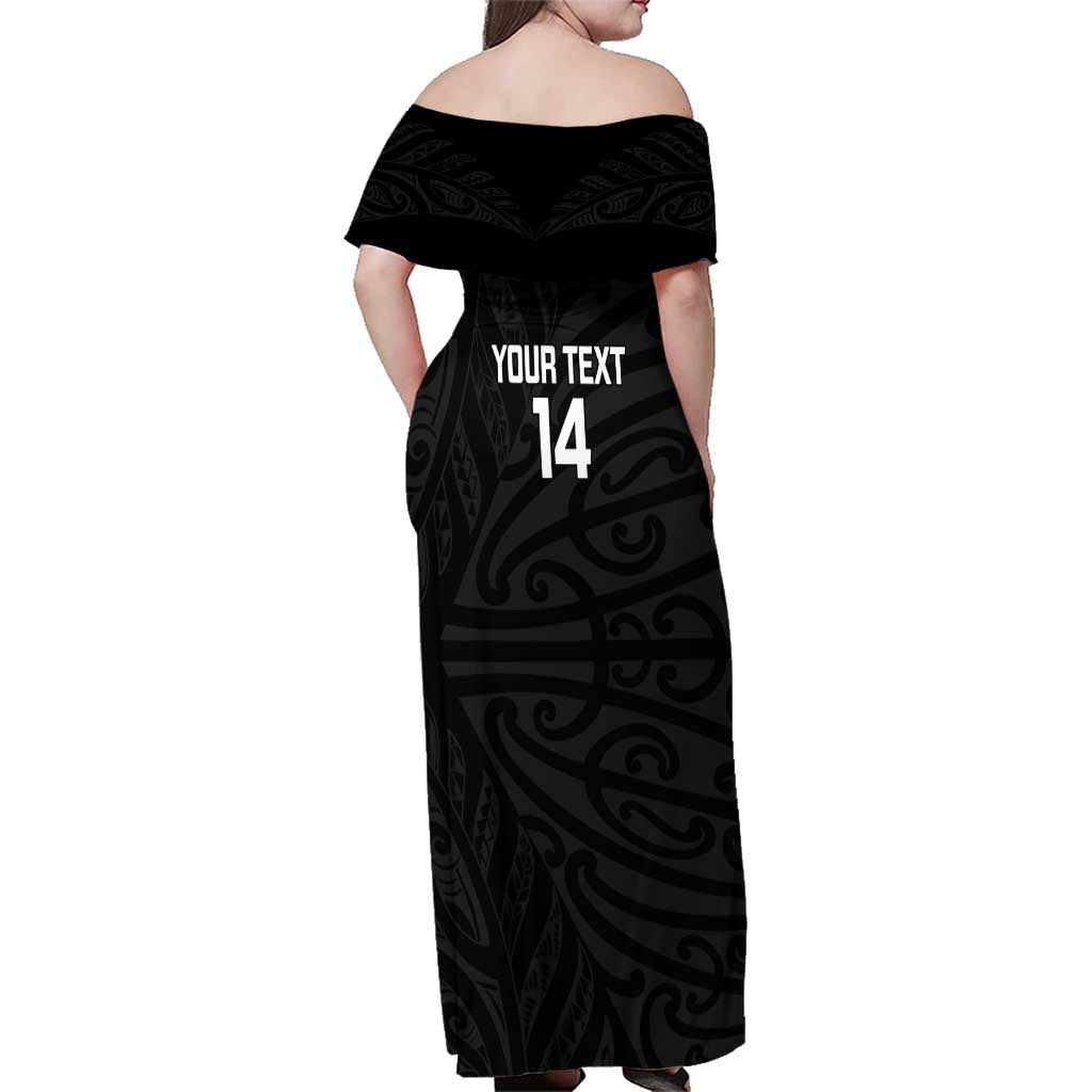 New Zealand Silver Fern Rugby Custom Family Matching Off Shoulder Maxi Dress and Hawaiian Shirt Maori Koru Go Black Fern LT14 - Polynesian Pride