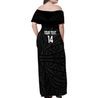 New Zealand Silver Fern Rugby Custom Family Matching Off Shoulder Maxi Dress and Hawaiian Shirt Maori Koru Go Black Fern LT14 - Polynesian Pride