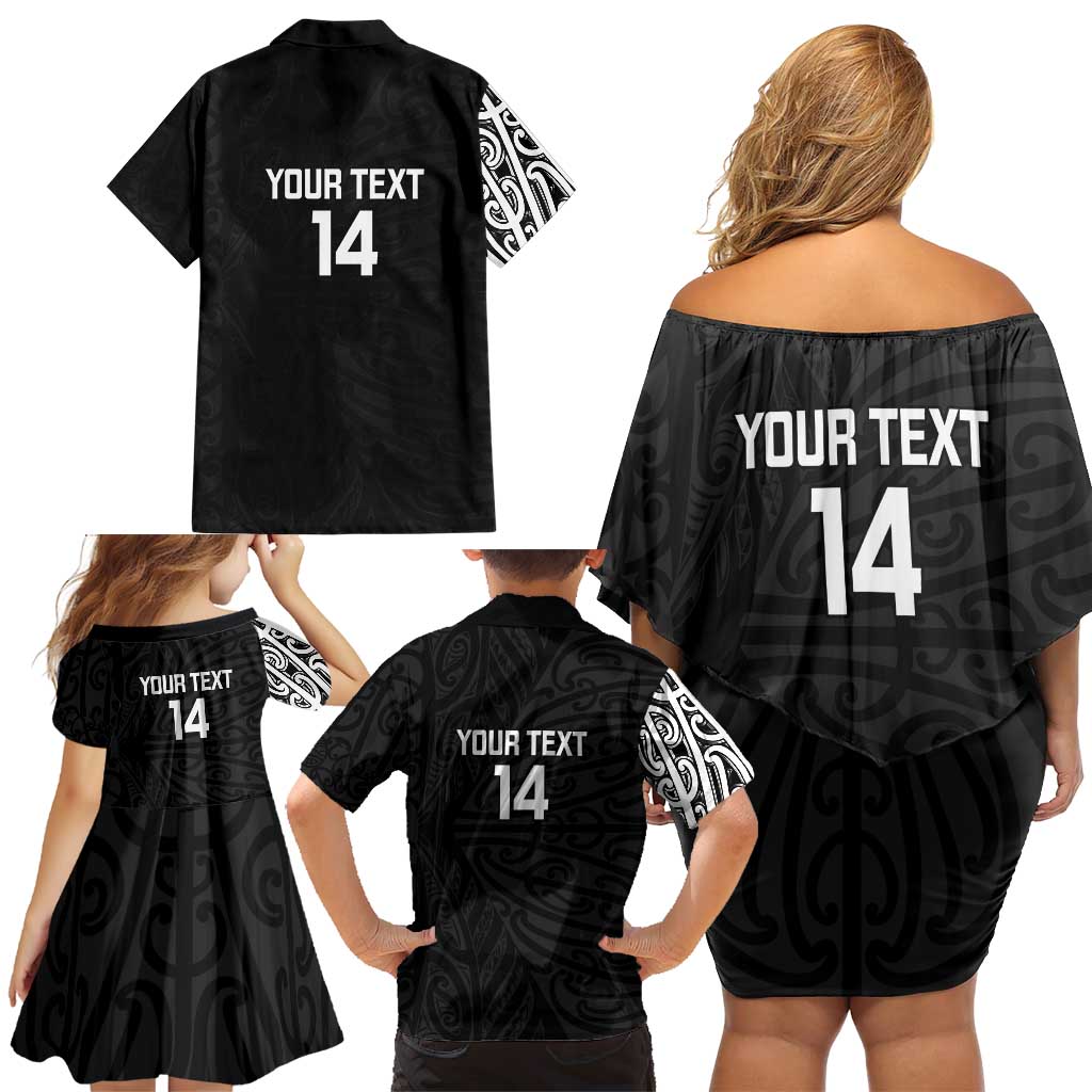 New Zealand Silver Fern Rugby Custom Family Matching Off Shoulder Short Dress and Hawaiian Shirt Maori Koru Go Black Fern LT14 - Polynesian Pride