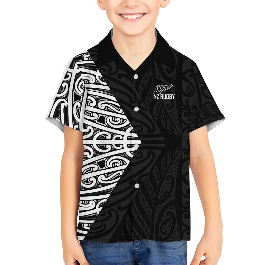 New Zealand Silver Fern Rugby Custom Family Matching Off Shoulder Short Dress and Hawaiian Shirt Maori Koru Go Black Fern LT14 Son's Shirt Black - Polynesian Pride