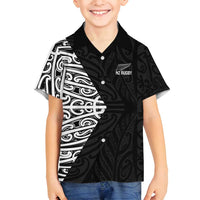 New Zealand Silver Fern Rugby Custom Family Matching Off Shoulder Short Dress and Hawaiian Shirt Maori Koru Go Black Fern LT14 Son's Shirt Black - Polynesian Pride
