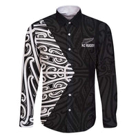 New Zealand Silver Fern Rugby Custom Family Matching Short Sleeve Bodycon Dress and Hawaiian Shirt Maori Koru Go Black Fern LT14 Dad's Shirt - Long Sleeve Black - Polynesian Pride