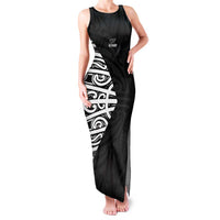 New Zealand Silver Fern Rugby Custom Family Matching Tank Maxi Dress and Hawaiian Shirt Maori Koru Go Black Fern LT14 Mom's Dress Black - Polynesian Pride