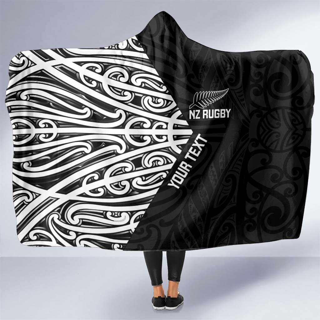 New Zealand Silver Fern Rugby Custom Hooded Blanket Maori Koru Go Black Fern - Polynesian Pride