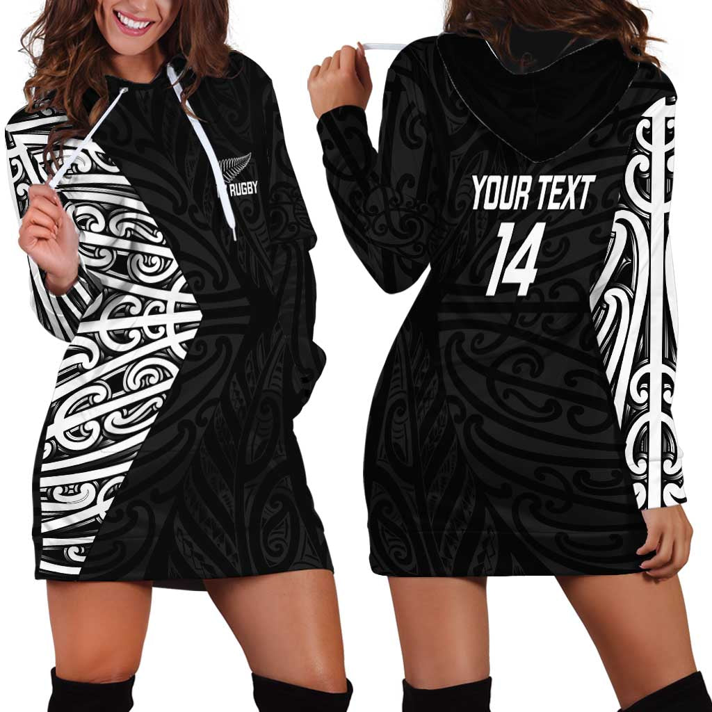 New Zealand Silver Fern Rugby Hoodie Dress - Maori Koru Go Black Fern LT14 - Polynesian Pride