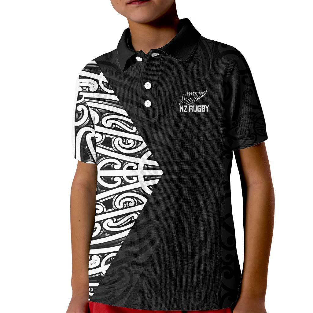 New Zealand Silver Fern Rugby Custom Kid Polo Shirt Maori Koru Go Black Fern LT14 Kid Black - Polynesian Pride