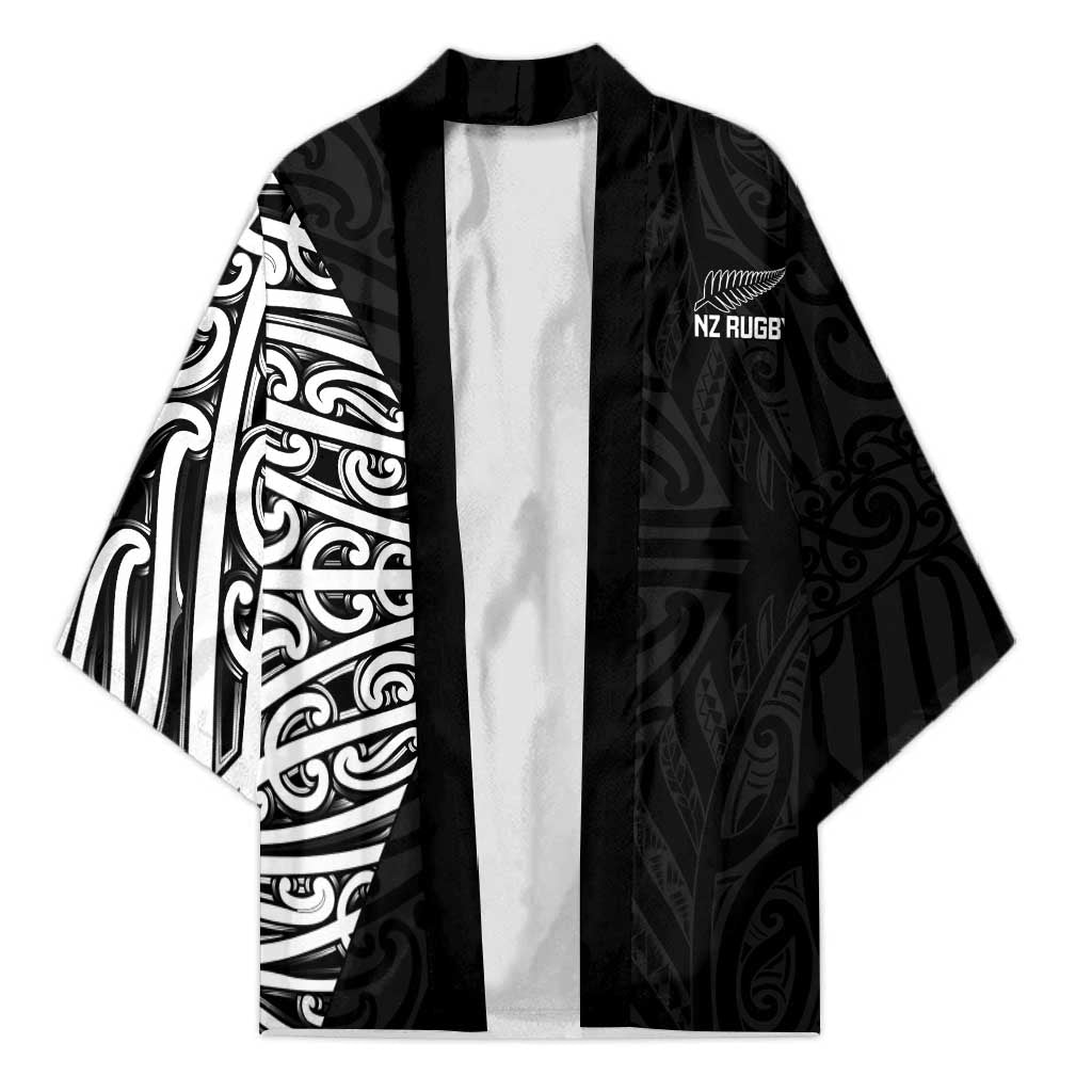 New Zealand Silver Fern Rugby Custom Kimono Maori Koru Go Black Fern - Polynesian Pride