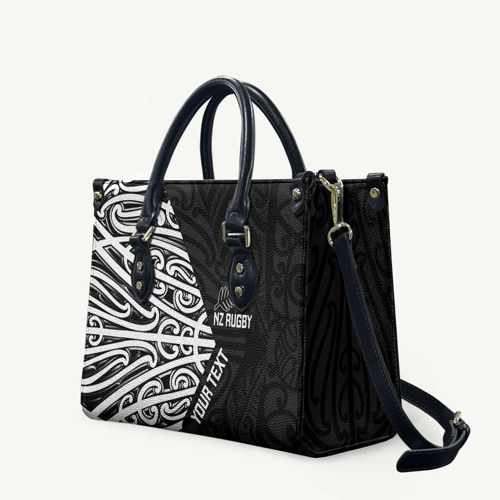 New Zealand Silver Fern Rugby Custom Leather Bag Maori Koru Go Black Fern - Polynesian Pride