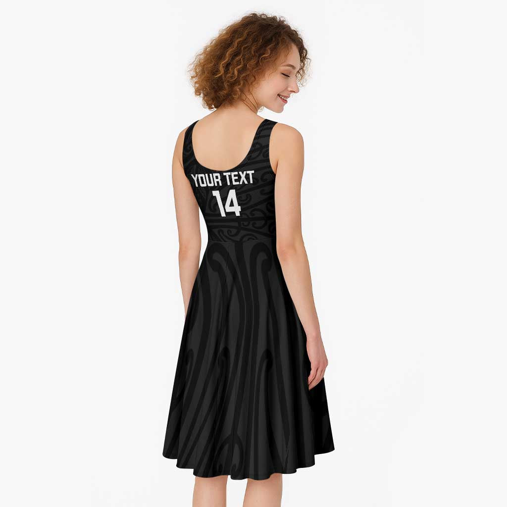 New Zealand Silver Fern Rugby Custom Midi Dress Maori Koru Go Black Fern - Polynesian Pride