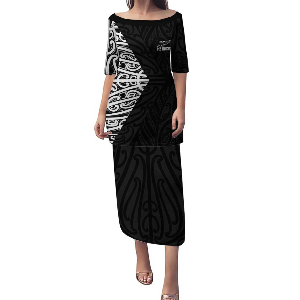 New Zealand Silver Fern Rugby Custom Puletasi Maori Koru Go Black Fern - Polynesian Pride