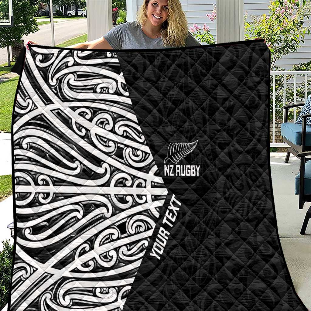 New Zealand Silver Fern Rugby Custom Quilt Maori Koru Go Black Fern - Polynesian Pride