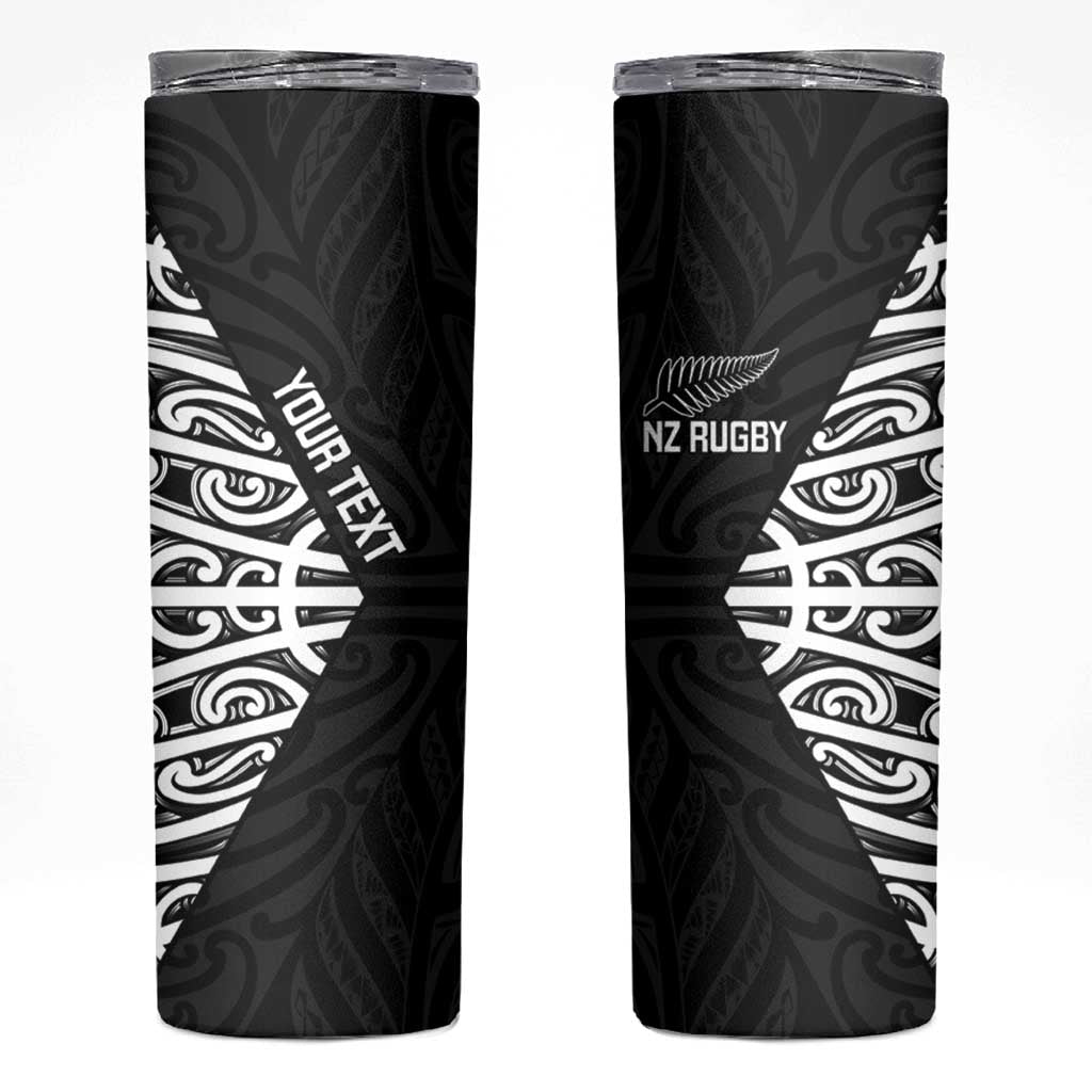 New Zealand Silver Fern Rugby Custom Skinny Tumbler Maori Koru Go Black Fern LT14 Black - Polynesian Pride