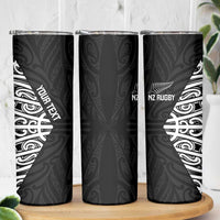 New Zealand Silver Fern Rugby Custom Skinny Tumbler Maori Koru Go Black Fern LT14 - Polynesian Pride