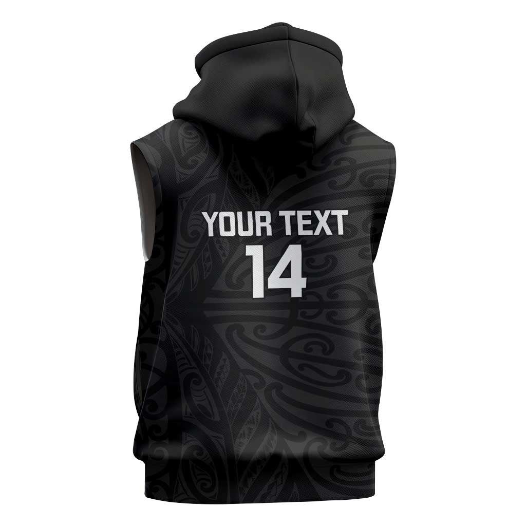 New Zealand Silver Fern Rugby Custom Sleeveless Hoodie Maori Koru Go Black Fern LT14 - Polynesian Pride