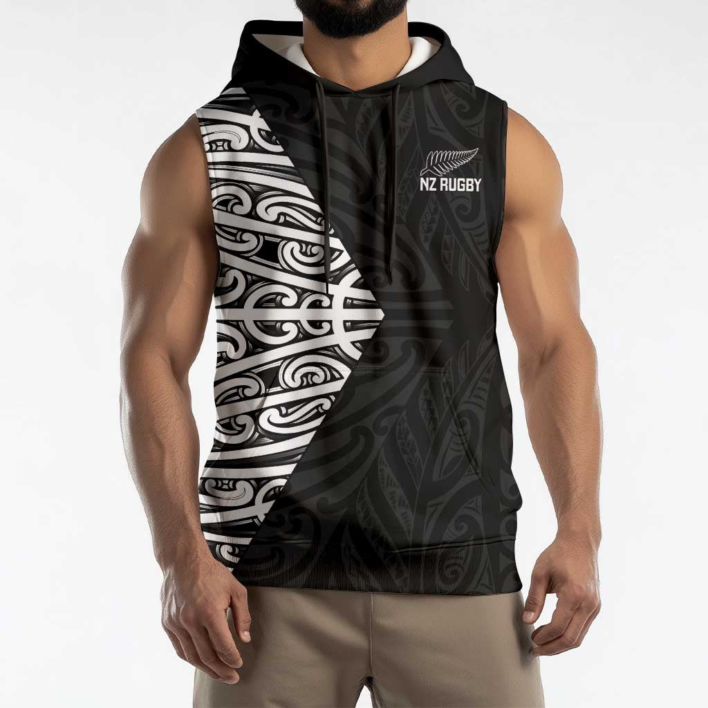 New Zealand Silver Fern Rugby Custom Sleeveless Hoodie Maori Koru Go Black Fern LT14 - Polynesian Pride