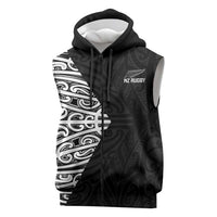 New Zealand Silver Fern Rugby Custom Sleeveless Zip Hoodie Maori Koru Go Black Fern LT14 Black - Polynesian Pride