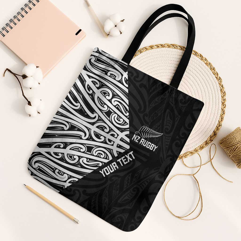 New Zealand Silver Fern Rugby Custom Tote Bag Maori Koru Go Black Fern - Polynesian Pride