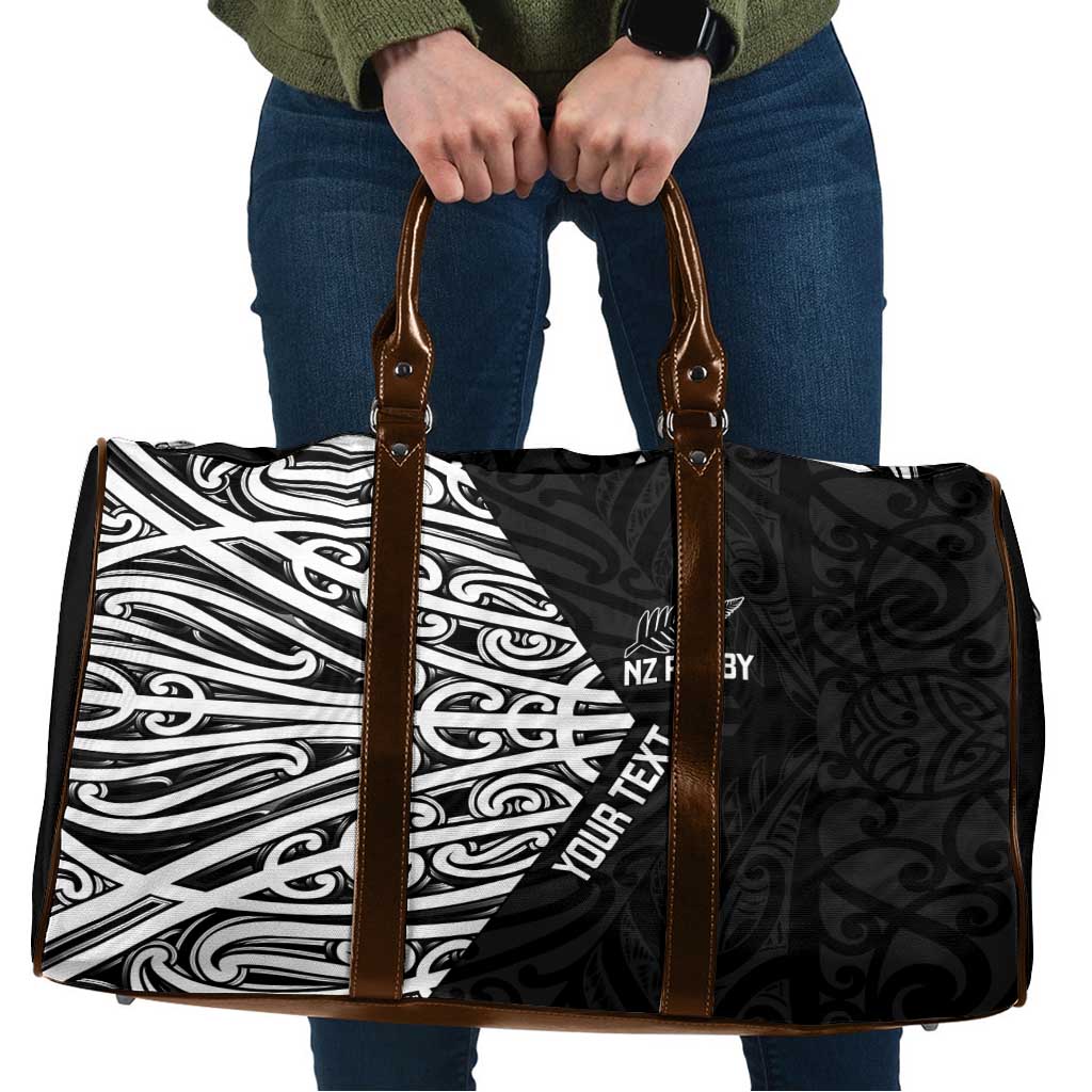 New Zealand Silver Fern Rugby Custom Travel Bag Maori Koru Go Black Fern - Polynesian Pride