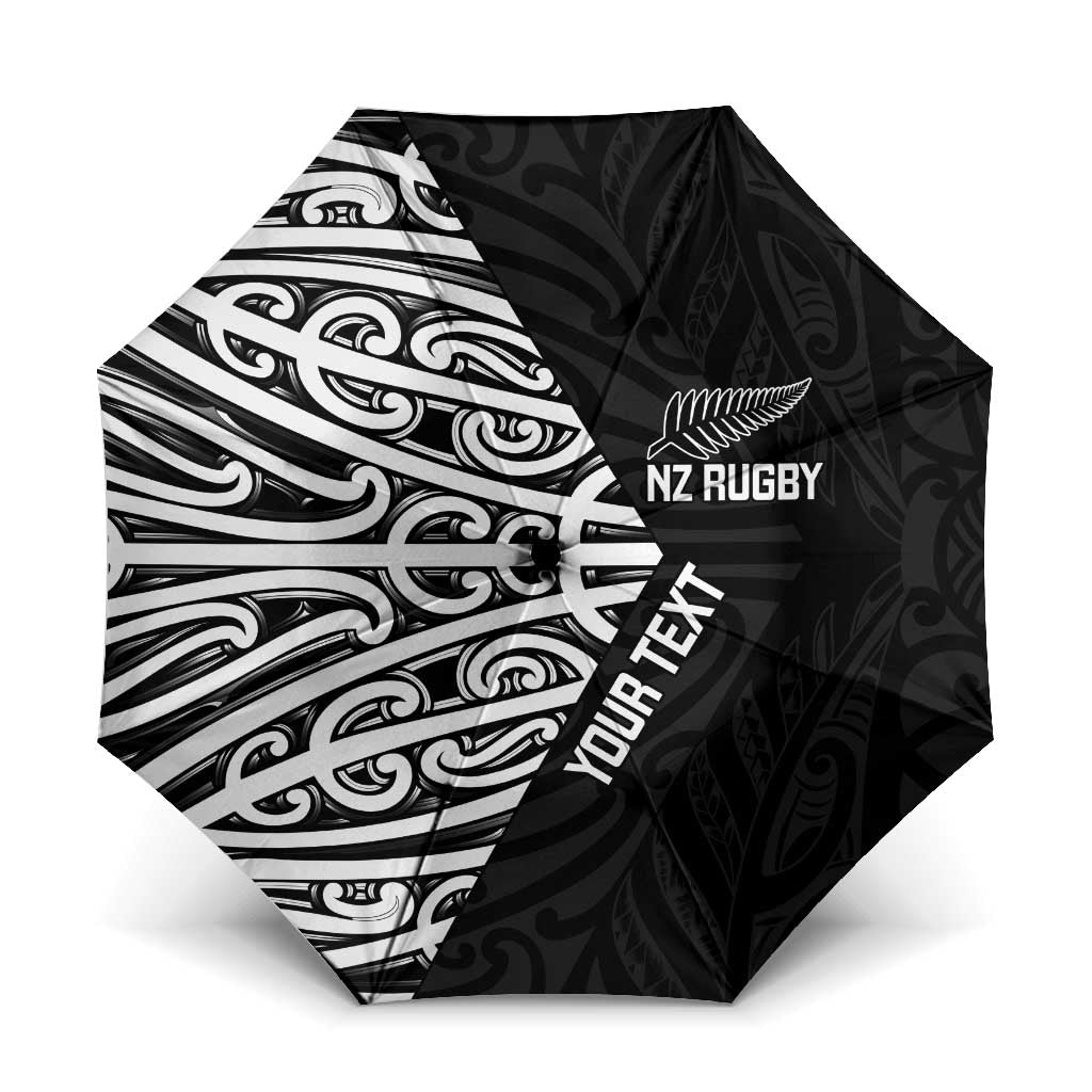 New Zealand Silver Fern Rugby Custom Umbrella Maori Koru Go Black Fern - Polynesian Pride