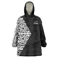 New Zealand Silver Fern Rugby Custom Wearable Blanket Hoodie Maori Koru Go Black Fern LT14 One Size Black - Polynesian Pride
