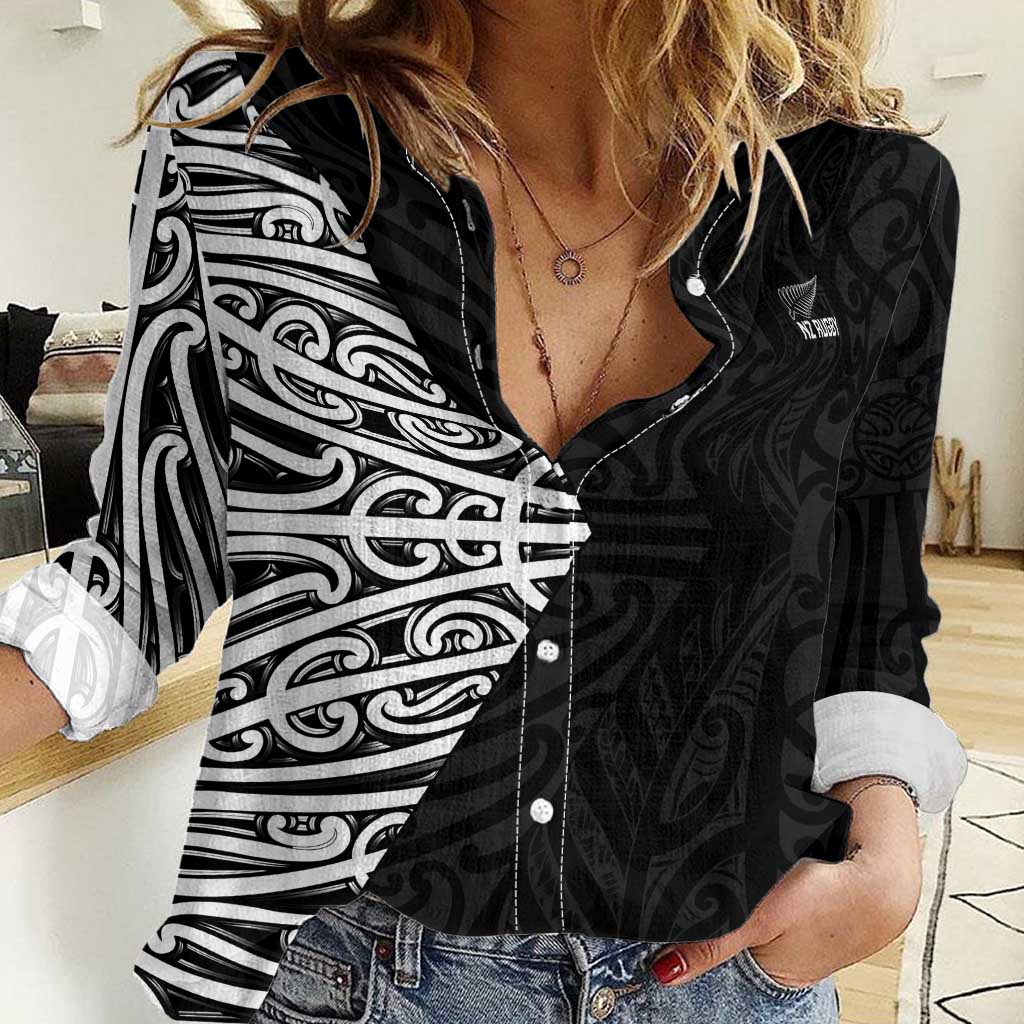 New Zealand Silver Fern Rugby Custom Women Casual Shirt Maori Koru Go Black Fern LT14 Female Black - Polynesian Pride