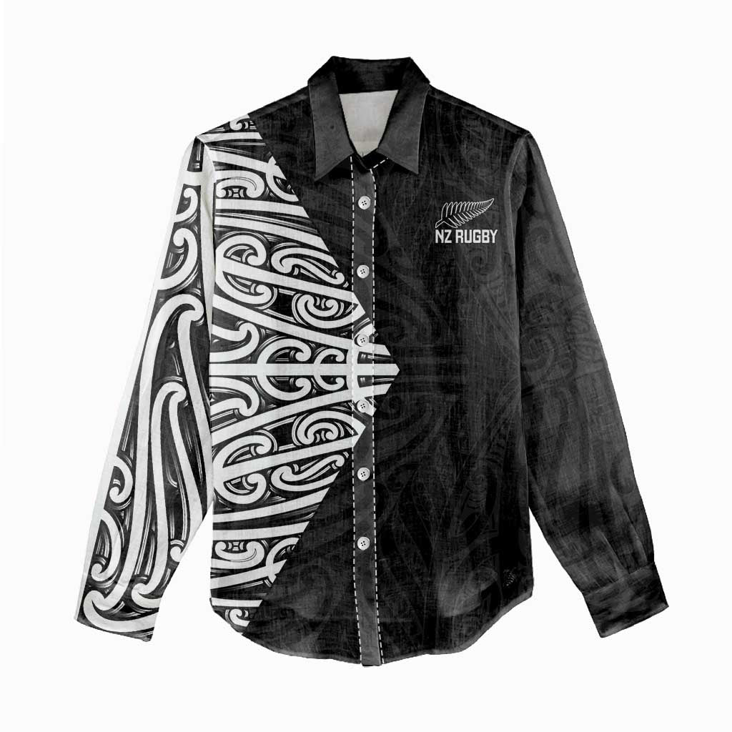 New Zealand Silver Fern Rugby Custom Women Casual Shirt Maori Koru Go Black Fern LT14 - Polynesian Pride