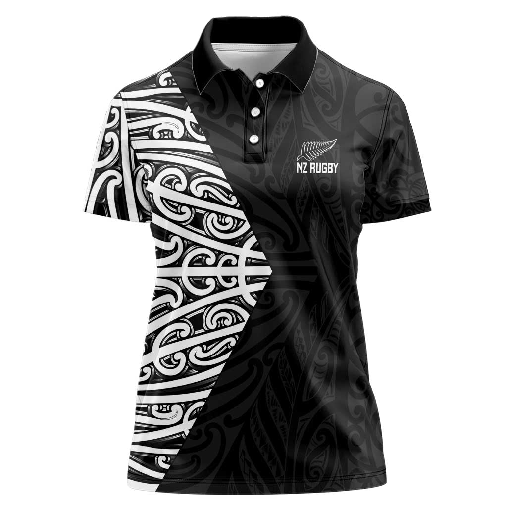 New Zealand Silver Fern Rugby Custom Women Polo Shirt Maori Koru Go Black Fern LT14 Female Black - Polynesian Pride