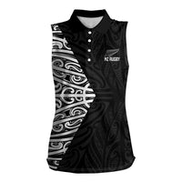 New Zealand Silver Fern Rugby Custom Women Sleeveless Polo Shirt Maori Koru Go Black Fern LT14 Female Black - Polynesian Pride