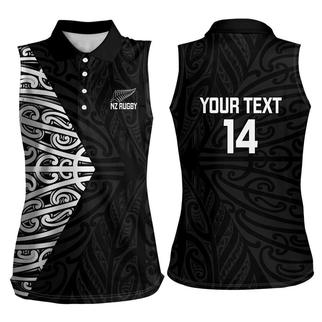 New Zealand Silver Fern Rugby Custom Women Sleeveless Polo Shirt Maori Koru Go Black Fern LT14 - Polynesian Pride