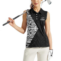 New Zealand Silver Fern Rugby Custom Women Sleeveless Polo Shirt Maori Koru Go Black Fern LT14 - Polynesian Pride