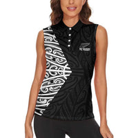 New Zealand Silver Fern Rugby Custom Women Sleeveless Polo Shirt Maori Koru Go Black Fern LT14 - Polynesian Pride