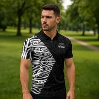 New Zealand Silver Fern Rugby Custom Zipper Polo Shirt Maori Koru Go Black Fern LT14 - Polynesian Pride