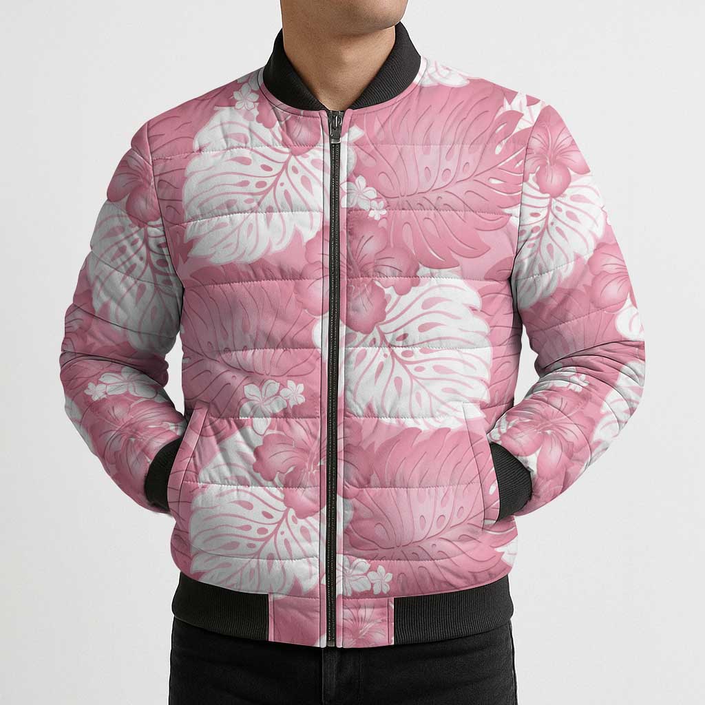 Pink Aloha Hawaii Bomber Puffer Jacket Monstera Hibiscus Plumeria Seamless Vibes - Polynesian Pride