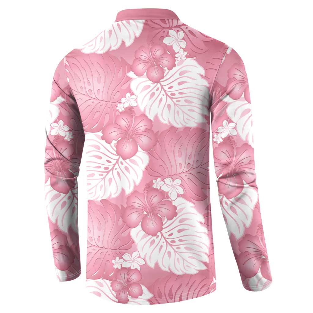 Pink Aloha Hawaii Button Sweatshirt Monstera Hibiscus Plumeria Seamless Vibes - Polynesian Pride