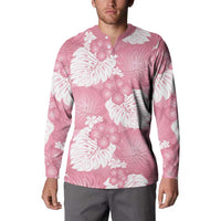 Pink Aloha Hawaii Button Sweatshirt Monstera Hibiscus Plumeria Seamless Vibes - Polynesian Pride
