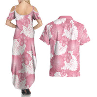 Pink Aloha Hawaii Couples Matching Summer Maxi Dress and Hawaiian Shirt Monstera Hibiscus Plumeria Seamless Vibes - Polynesian Pride