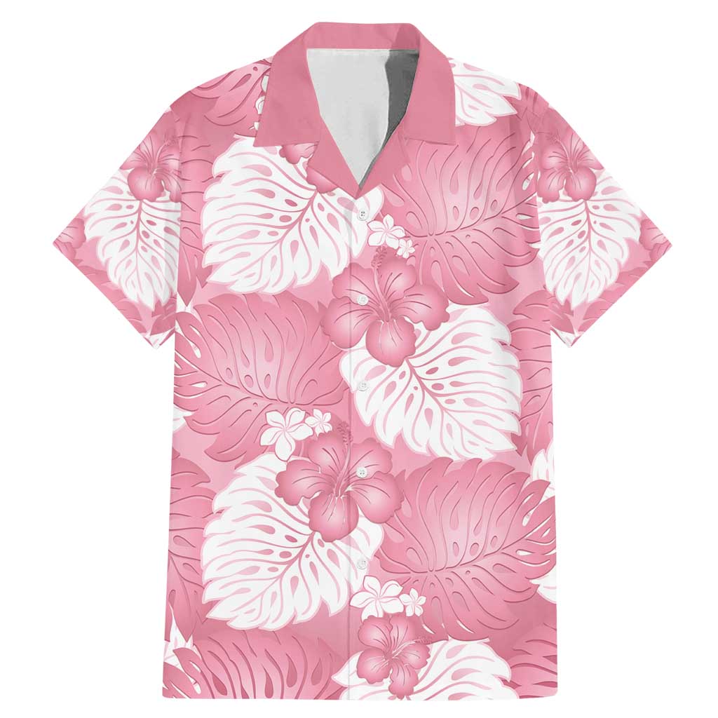 Pink Aloha Hawaii Family Matching Mermaid Dress and Hawaiian Shirt Monstera Hibiscus Plumeria Seamless Vibes LT14 Dad's Shirt - Short Sleeve Pink - Polynesian Pride