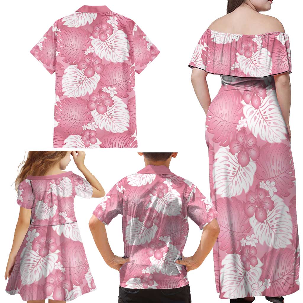 Pink Aloha Hawaii Family Matching Off Shoulder Maxi Dress and Hawaiian Shirt Monstera Hibiscus Plumeria Seamless Vibes LT14 - Polynesian Pride