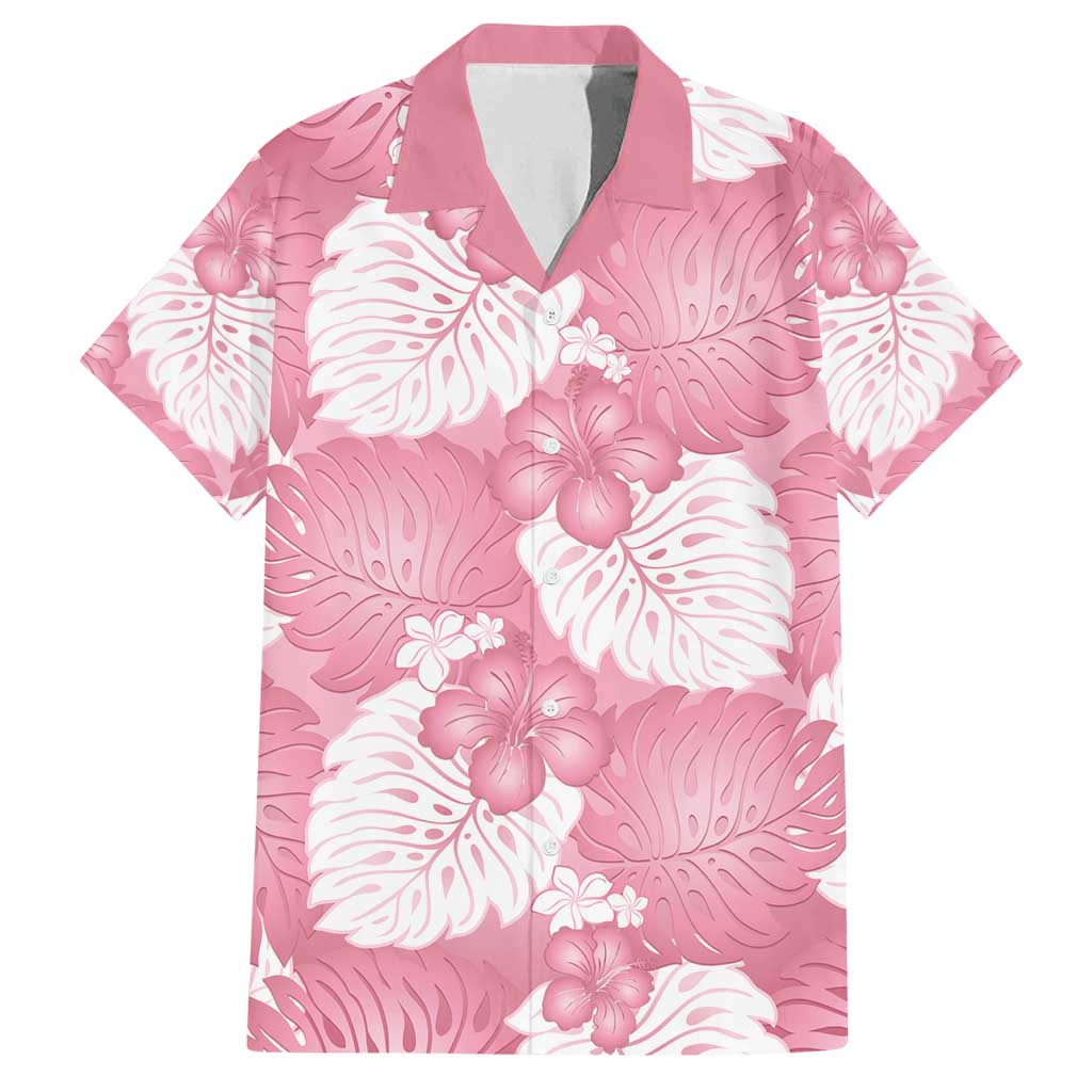 Pink Aloha Hawaii Family Matching Off Shoulder Maxi Dress and Hawaiian Shirt Monstera Hibiscus Plumeria Seamless Vibes LT14 Dad's Shirt - Short Sleeve Pink - Polynesian Pride