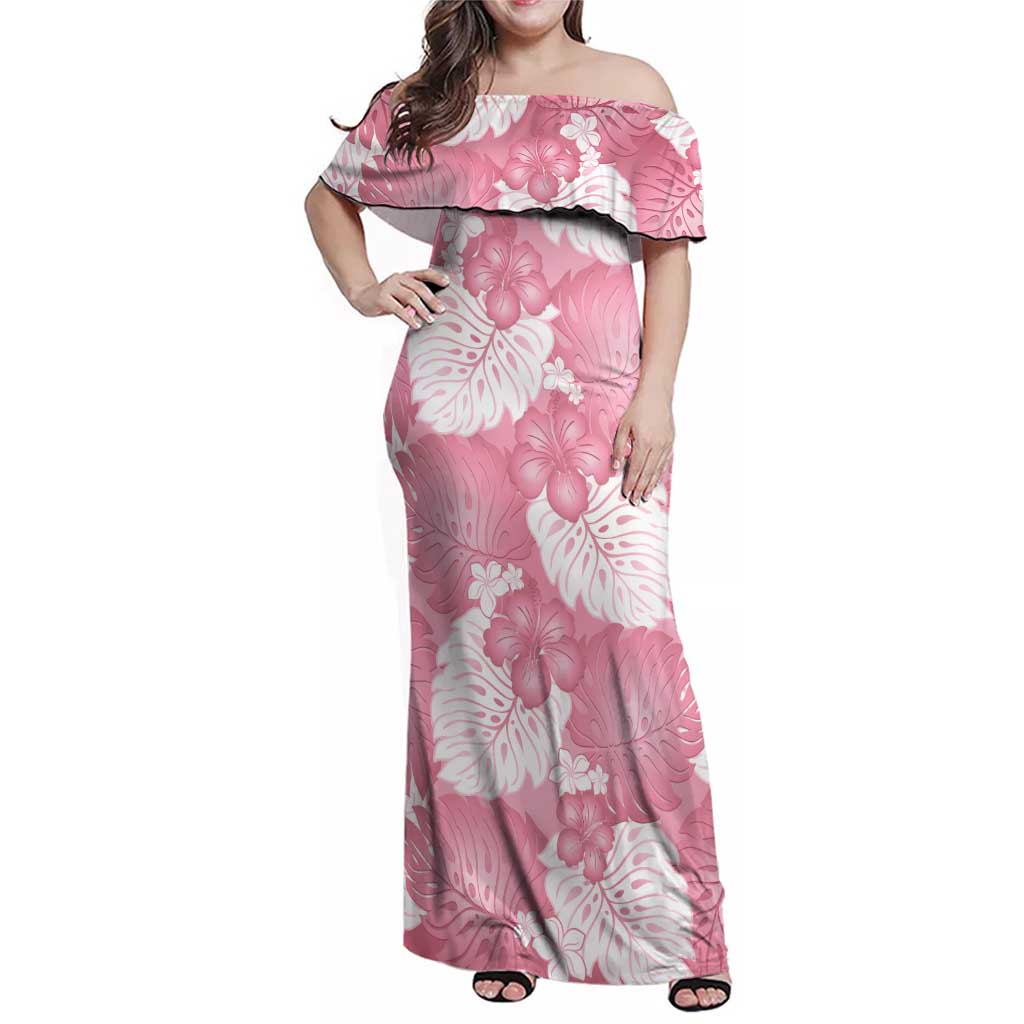 Pink Aloha Hawaii Family Matching Off Shoulder Maxi Dress and Hawaiian Shirt Monstera Hibiscus Plumeria Seamless Vibes LT14 Mom's Dress Pink - Polynesian Pride