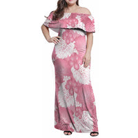 Pink Aloha Hawaii Family Matching Off Shoulder Maxi Dress and Hawaiian Shirt Monstera Hibiscus Plumeria Seamless Vibes LT14 Mom's Dress Pink - Polynesian Pride
