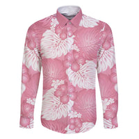 Pink Aloha Hawaii Family Matching Off Shoulder Short Dress and Hawaiian Shirt Monstera Hibiscus Plumeria Seamless Vibes LT14 Dad's Shirt - Long Sleeve Pink - Polynesian Pride