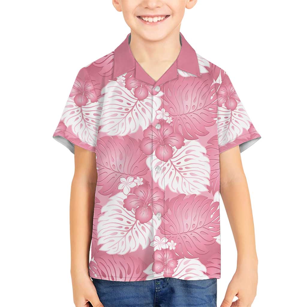 Pink Aloha Hawaii Family Matching Puletasi and Hawaiian Shirt Monstera Hibiscus Plumeria Seamless Vibes - Polynesian Pride