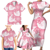 Pink Aloha Hawaii Family Matching Short Sleeve Bodycon Dress and Hawaiian Shirt Monstera Hibiscus Plumeria Seamless Vibes LT14 - Polynesian Pride