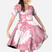 Pink Aloha Hawaii Family Matching Summer Maxi Dress and Hawaiian Shirt Monstera Hibiscus Plumeria Seamless Vibes LT14 Daughter's Dress Pink - Polynesian Pride