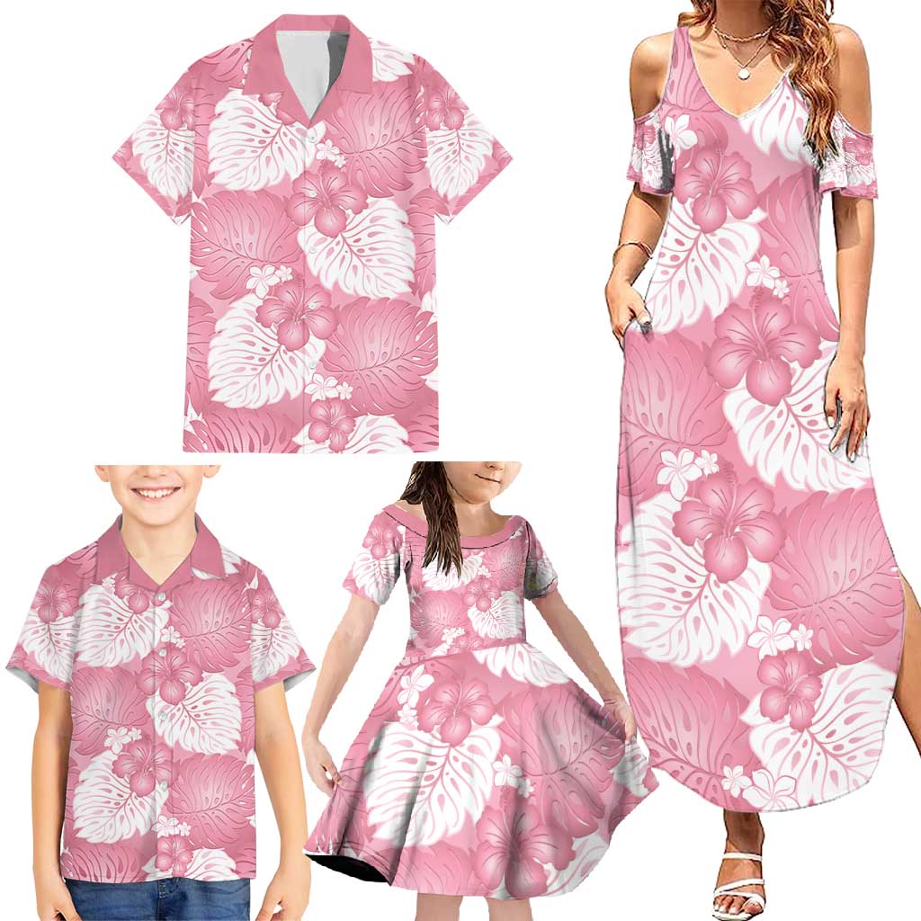 Pink Aloha Hawaii Family Matching Summer Maxi Dress and Hawaiian Shirt Monstera Hibiscus Plumeria Seamless Vibes LT14 - Polynesian Pride