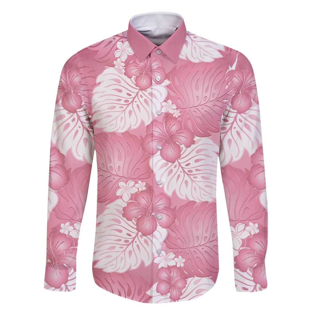 Pink Aloha Hawaii Family Matching Summer Maxi Dress and Hawaiian Shirt Monstera Hibiscus Plumeria Seamless Vibes LT14 Dad's Shirt - Long Sleeve Pink - Polynesian Pride