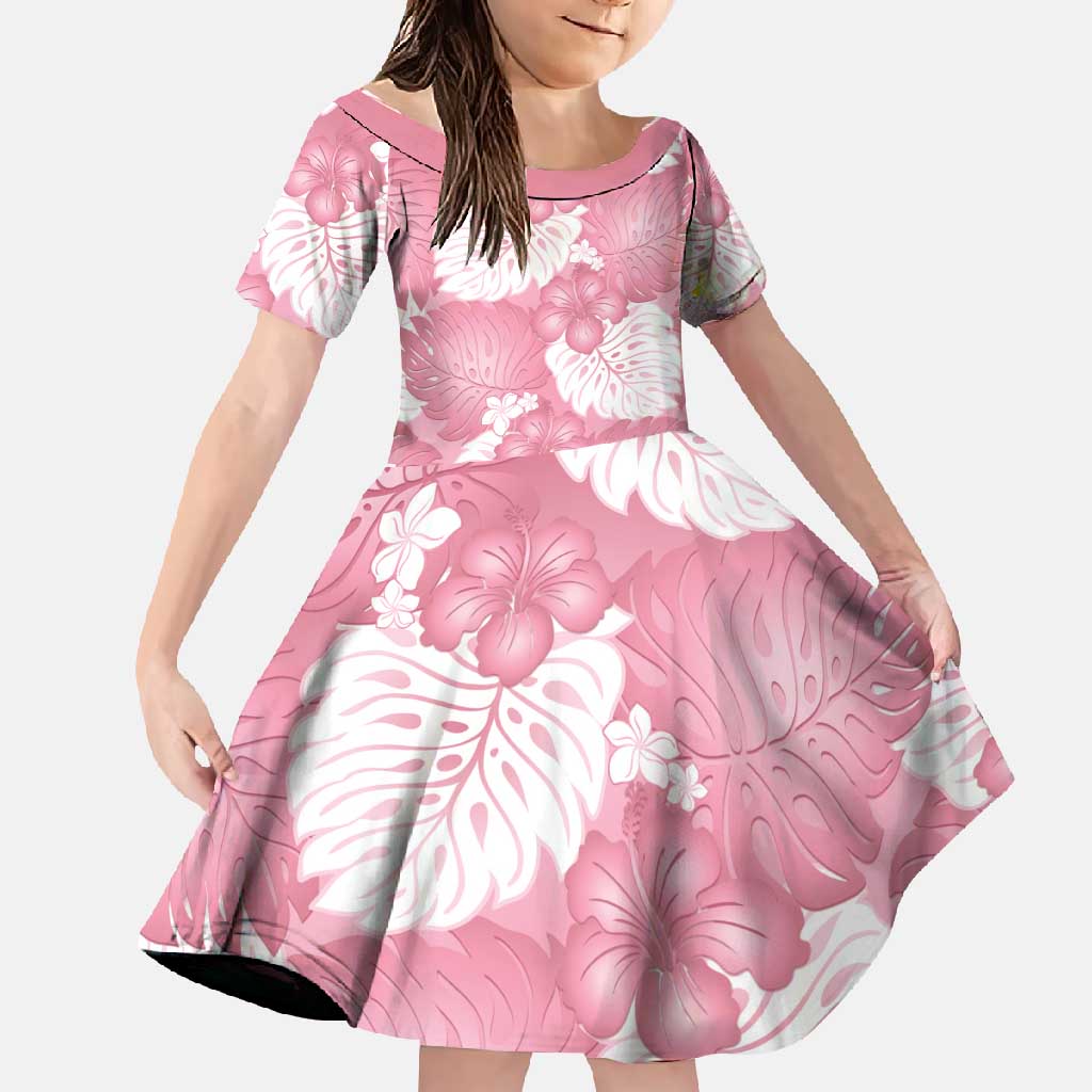 Pink Aloha Hawaii Family Matching Tank Maxi Dress and Hawaiian Shirt Monstera Hibiscus Plumeria Seamless Vibes LT14 Daughter's Dress Pink - Polynesian Pride