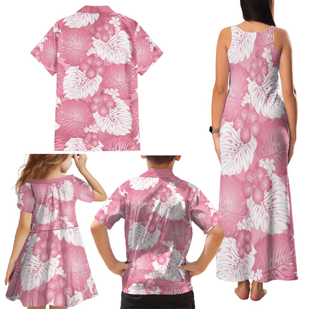 Pink Aloha Hawaii Family Matching Tank Maxi Dress and Hawaiian Shirt Monstera Hibiscus Plumeria Seamless Vibes LT14 - Polynesian Pride